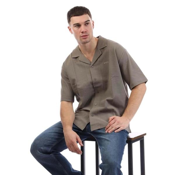 Boss Mens Logo Knitted Shirt - Beige - 