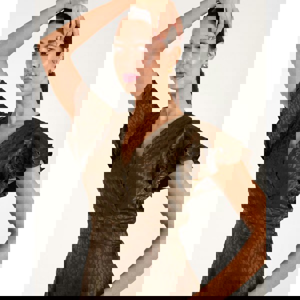 Blue Vanilla Leopard Jacquard Frill Sleeve Dress