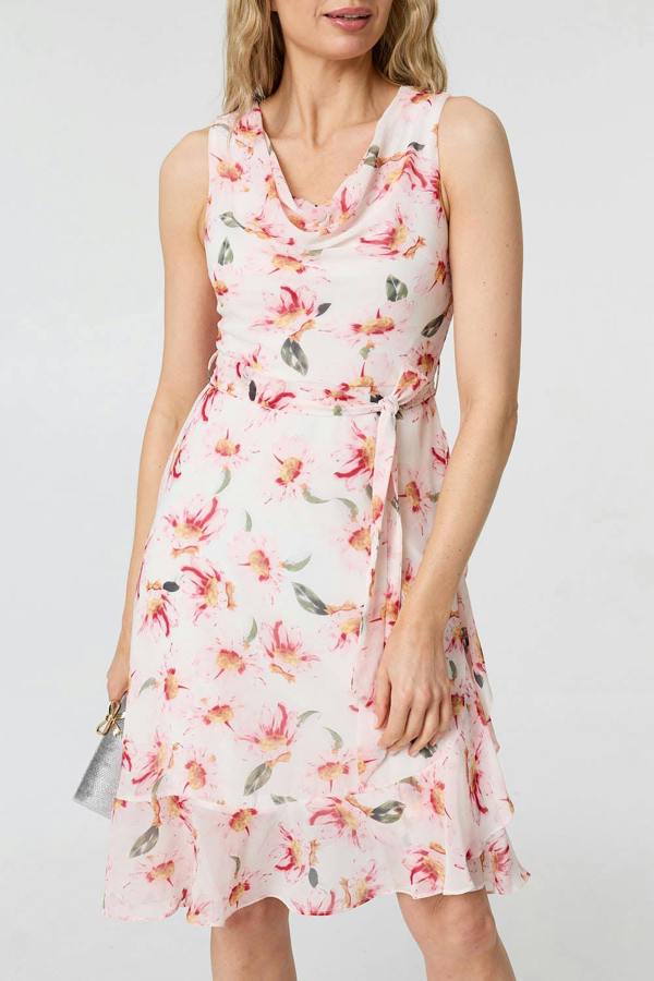 Pink | Floral Sleeveless Knee Length Dress