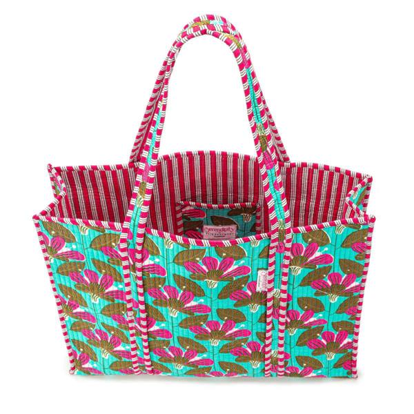 Elie Beaumont Serendipity Cotton Quilted Tote - Turquoise Blossom