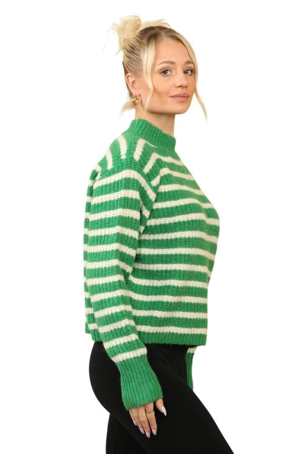 Cosy Striped Jumper with Mock Neck – Soft Acrylic Knit G/W - Elaina Fashion