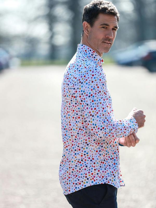 Claudio Lugli Classic Polka Dot Men's Long Sleeve Satin Cotton Shirt