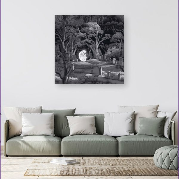 Warren Reed Eerie Moonlit Cemetery Canvas