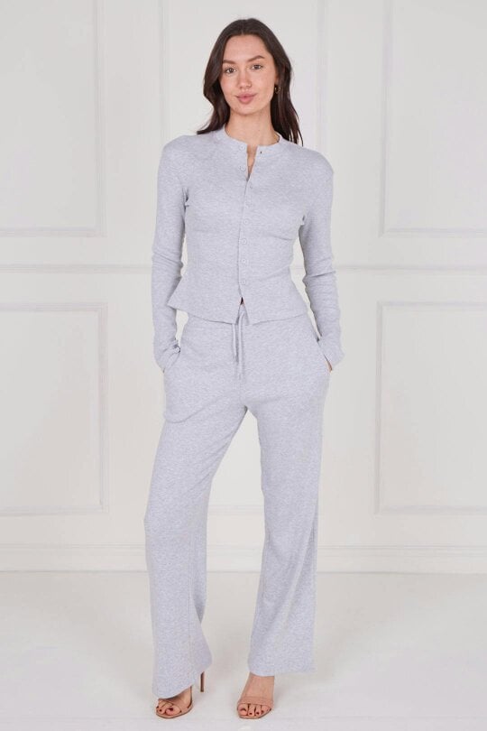 Ribbed Button-Up Co-Ord Set - Gray