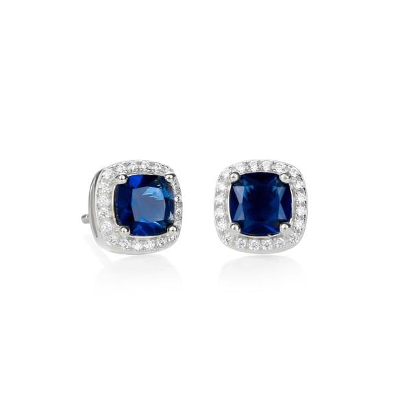namana 925 Sterling Silver Blue Cubic Zirconia Cushion Halo Stud Earrings