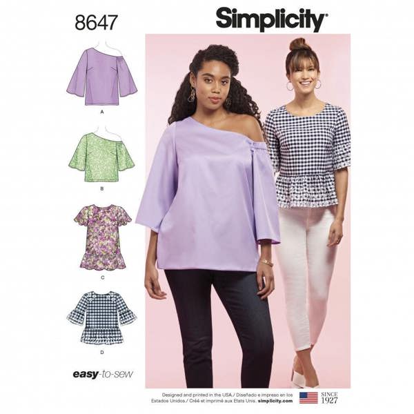 Simplicity Sewing Pattern 8647, Tops for Women, AA (10-12-14-16-18) - Easy