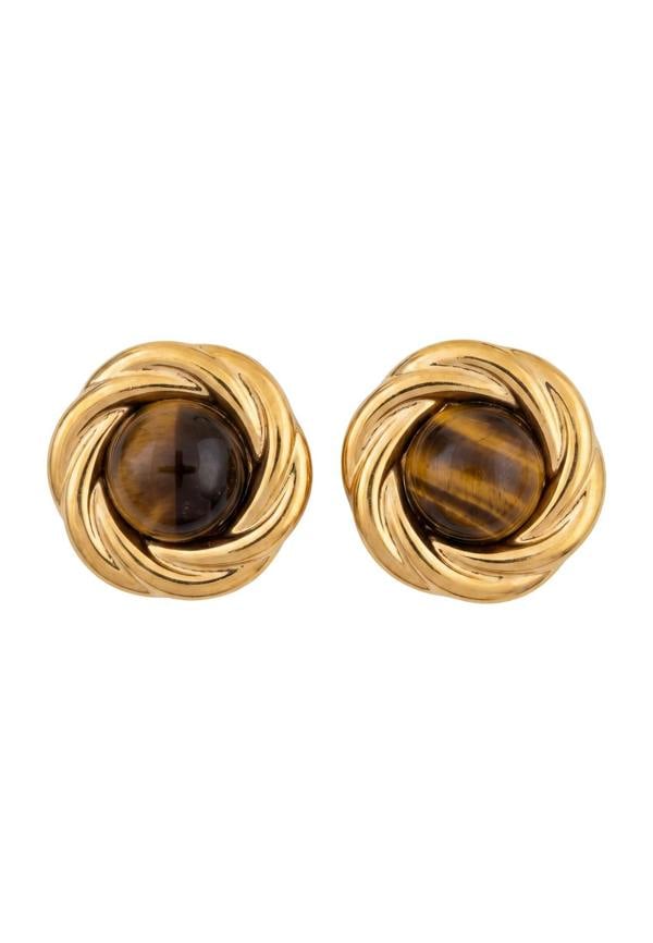 Latelita Dynasty Tigers Eye Knot Stud Earrings Gold