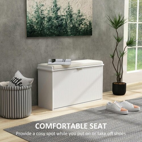 Wyld Haus Lidito Wooden White 8 Pair Shoe Bench With Cushioned Top
