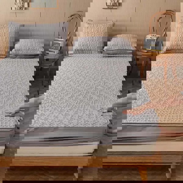 Anyhouz Anycozy Mattress Cover Gray 160x200cm Pure Cotton Soft Quilted Bed Sheet Anti-bacterial Protector Cover