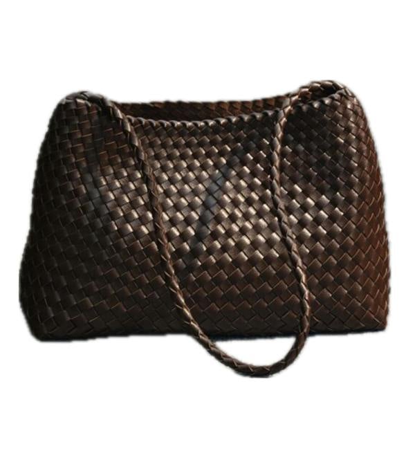 RIMINI Hand Weaving Vegan Leather Shoulder Bag 'Suzy' - Dark Brown