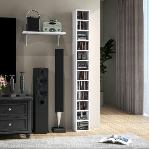 Wyld Haus Manina Wood White Tall Narrow CD Storage Tower With 204 Disc Capacity