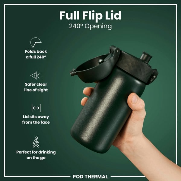 ION8 Leak Proof Thermal Steel Water Bottle, Insulated, Dark Green, 320ml (11oz)