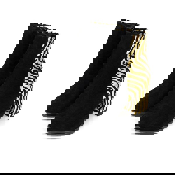 Embassy London Impala - Black & Gold - Women's Suede Ankle Boot with Block Heel & Gold Foil Zebra Stripes