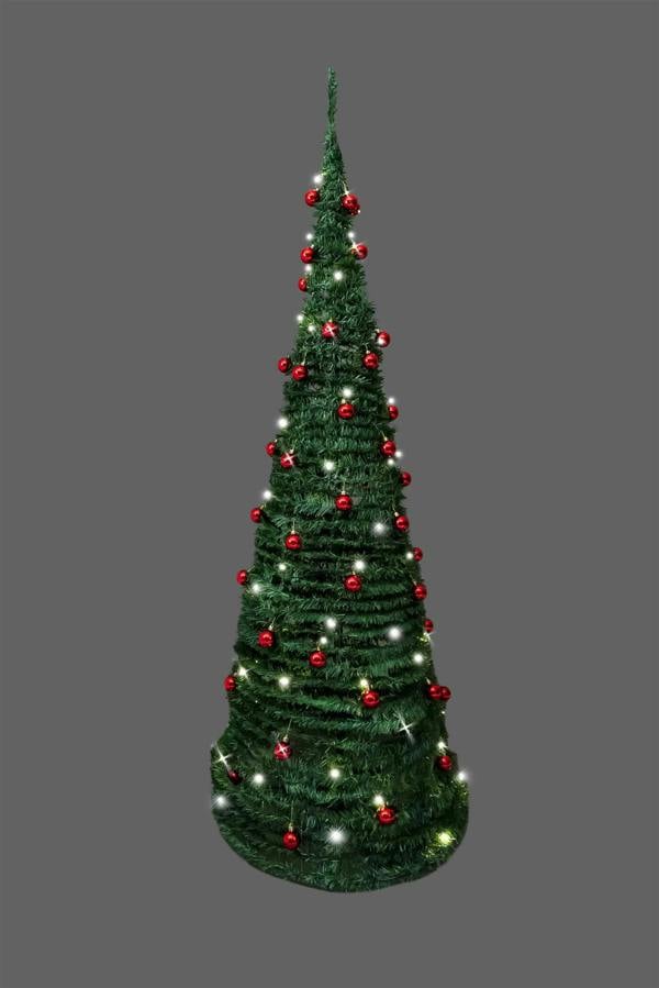 4ft to 6ft Pre-Lit Pop-Up Christmas Tree with Warm White LEDs and Red Baubles image 1