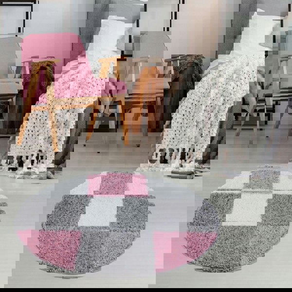 Geometric Design Thick Shaggy Area Rugs Pink