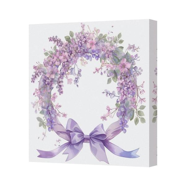Benjamin Tate Design Purple Floral Wreath Canvas Art Print With Ribbon Bow