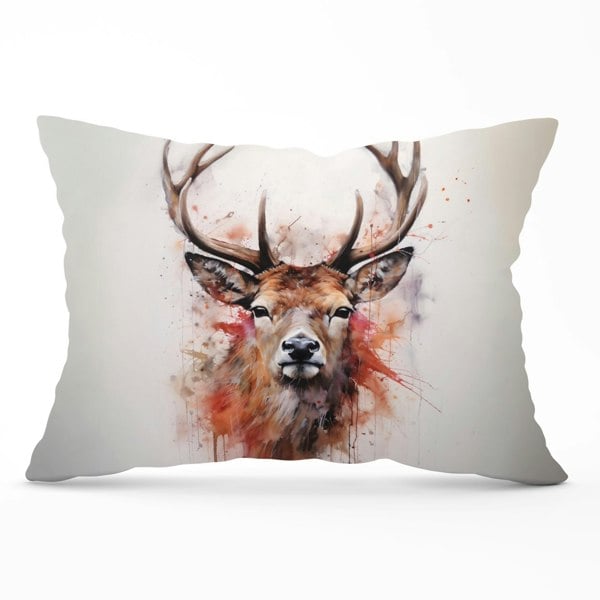 Warren Reed Watercolour Splashart Stag Face Cushions