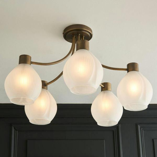 Pagazzi Lighting Hamilton 5 Light Antique Brass Semi Flush Ceiling Light