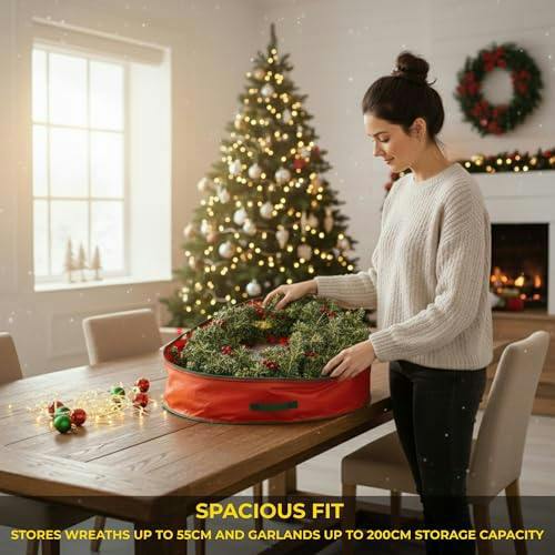 Shatchi Size options Christmas Wreath and Garland Storage Bag, Heavy-Duty Polypropylene with Carry Handles
