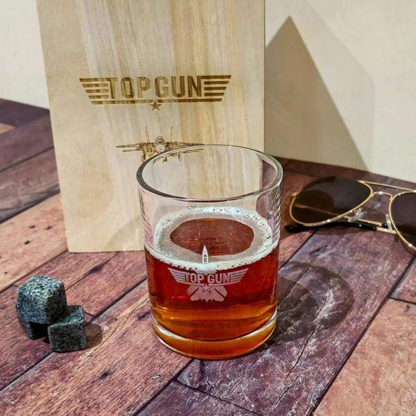 Widdop & Co Top Gun Whisky Tumbler with Stones in a Wooden Box