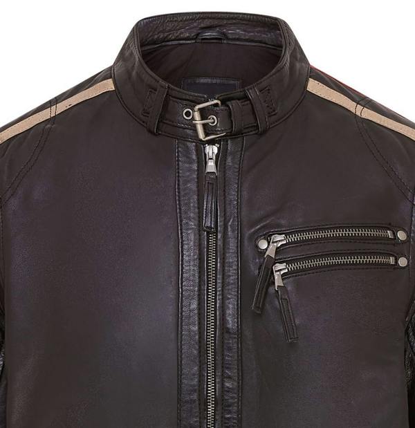 Infinity Leather Mens Striped Café Racer Biker Leather Jacket - Alta
