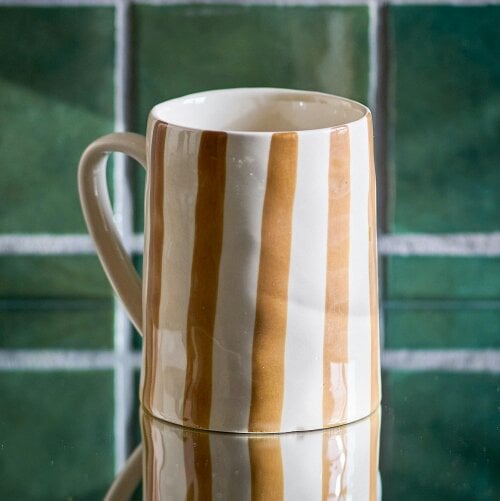 Love Frankie Striped Stoneware Mug in Sienna Brown