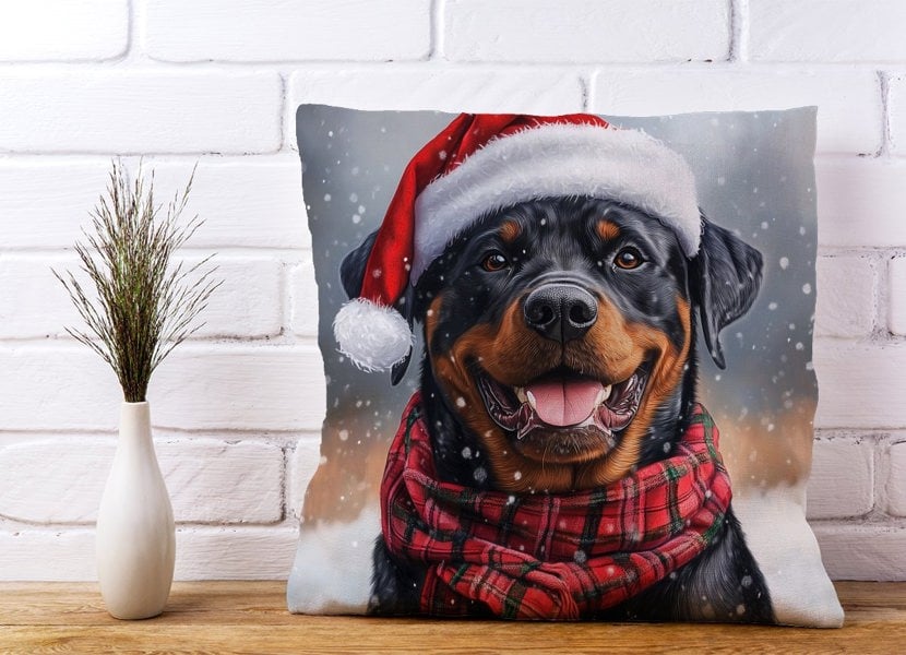 Warren Reed Snowy Christmas Rottweiler Cushion