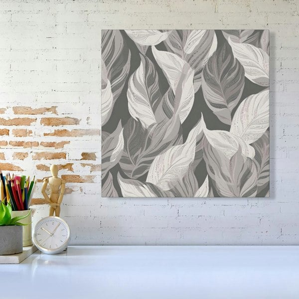 Warren Reed Grey Floral Leaves Canvas