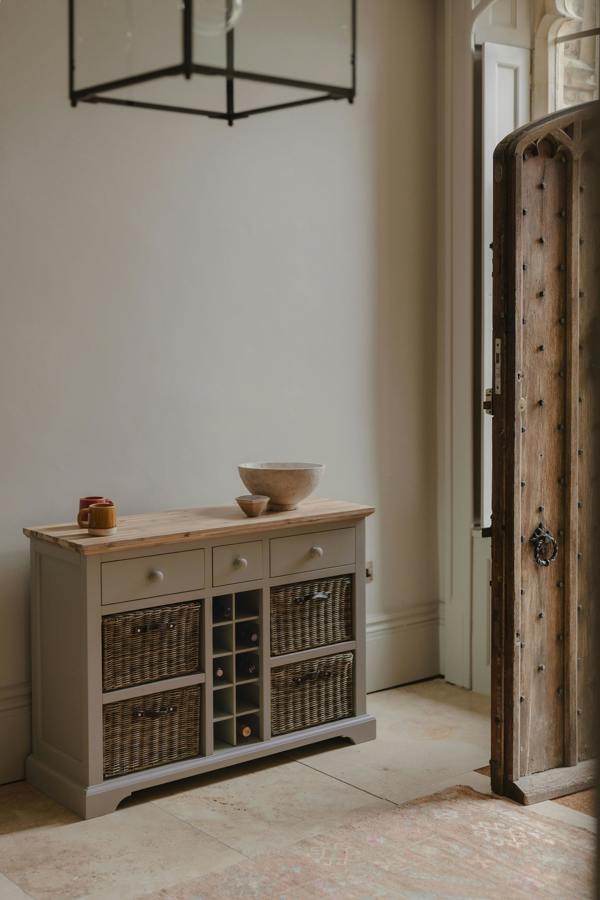 Statement Furniture Florence Wooden Sideboard with Wine Rack, 3 Drawers and Storage Baskets