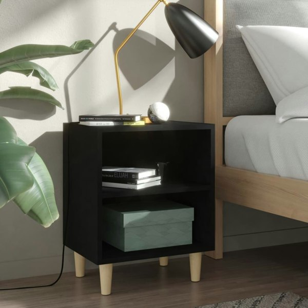 Berkfield Bed Cabinets with Solid Wood Legs 2 pcs Black 40x30x50 cm