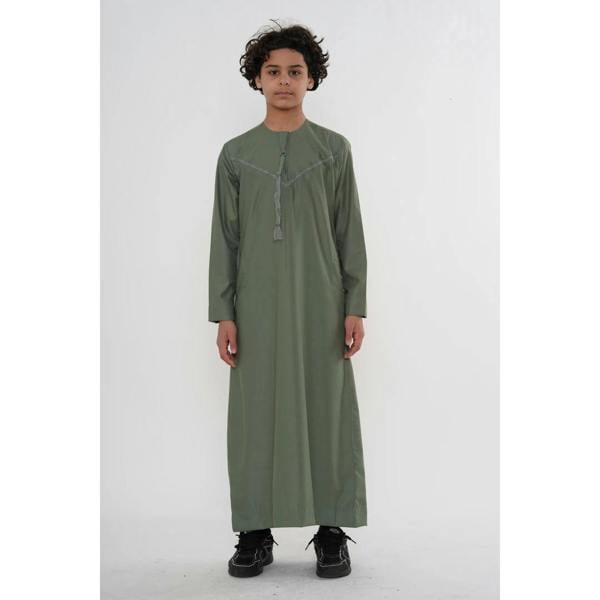 TT-008 - Boy's Emirati Omani Tassel Thobe - Olive - Thobez - 4