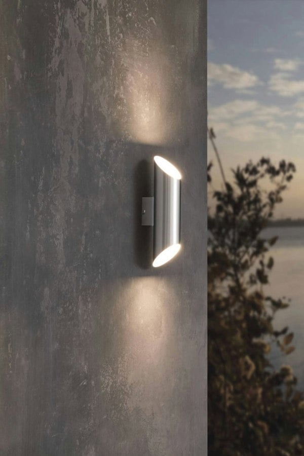 EGLO Agolada 2-Light Stainless Steel And White Exterior Wall Light