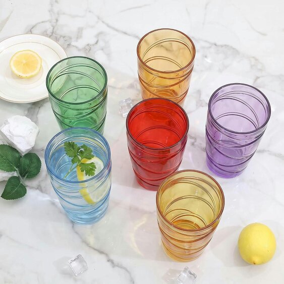 Brambles Home Plastic Tumblers Reusable Drinking Cups Assorted Colours Stackable Cups for Home Garden Parties Picnics BBQs