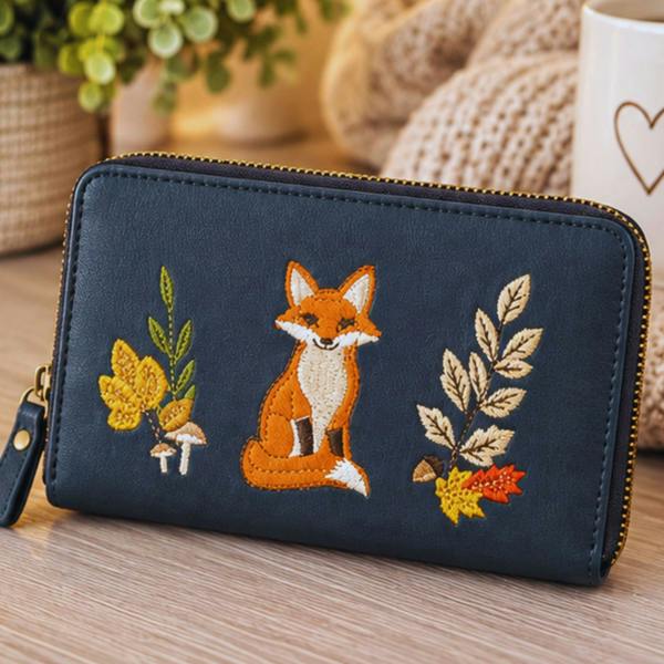 Fores Collection Fox Embroidered Woodland Zip Around Purse