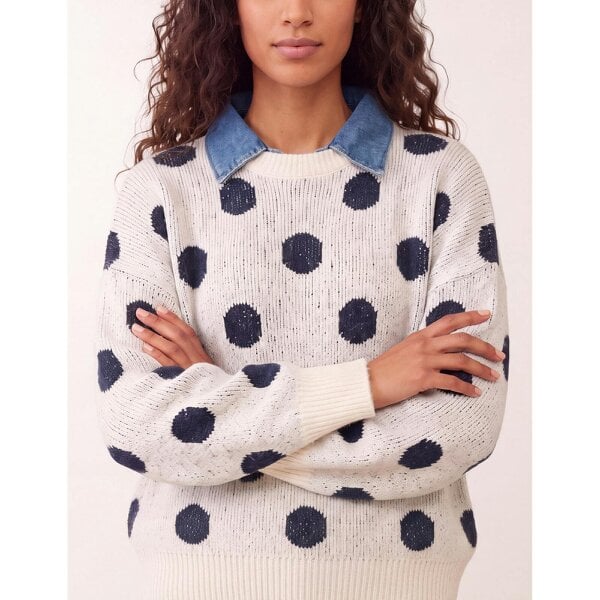 Blue Vanilla Polka Dot Knitted Polo Jumper