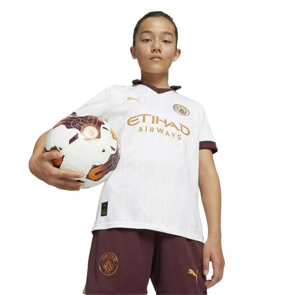 Puma Childrens/Kids Manchester City Away Shirt - White/Bronze/Burgundy - 
