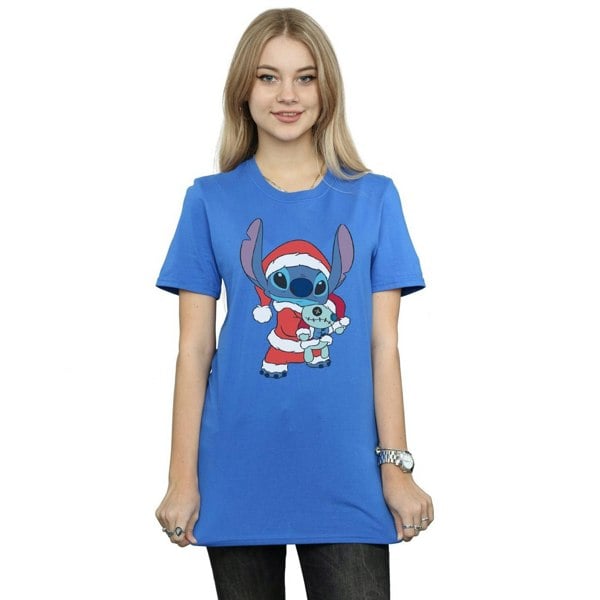 Disney Womens/Ladies Lilo And Stitch Stitch Christmas Cotton Boyfriend T-Shirt - Royal Blue