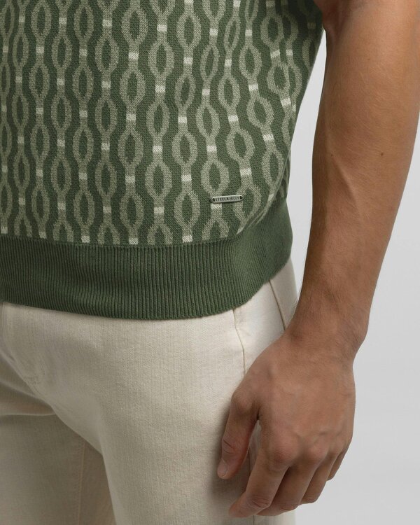 Steel & Jelly Kew - Geometric Diamond Jacquard Knitted Polo Shirt