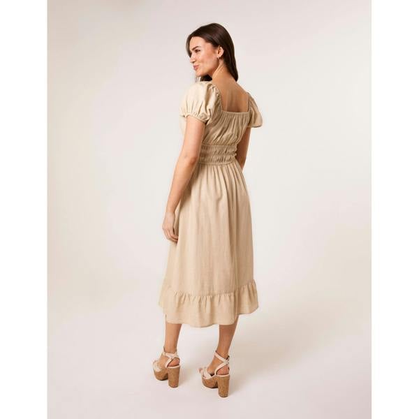 Blue Vanilla Puff Sleeve Shirred Panel Dress