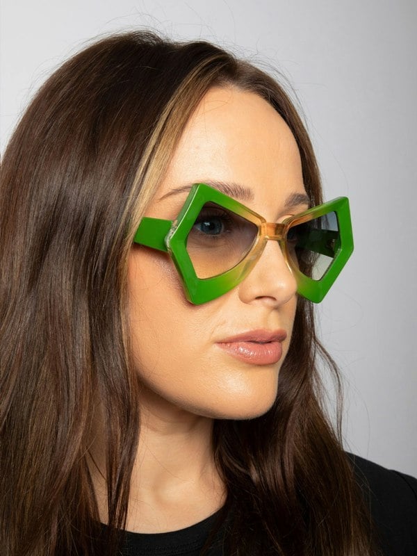 SVNX 2 Tone Angular Sunglasses in Green