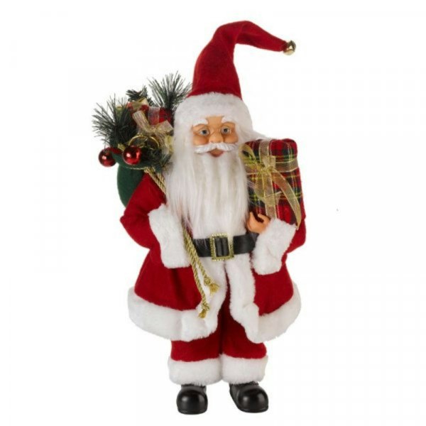 Samuel Alexander 60cm Red Standing Santa Claus Indoor Decoration with Present and Green Sack