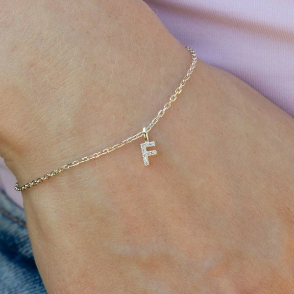Mylee London Crystal Initial Dainty Chain Bracelet
