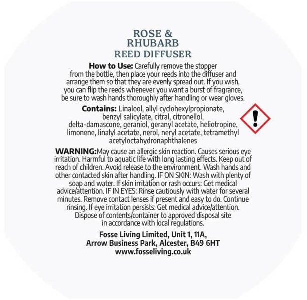 Fosse Living Rose & Rhubarb Reed Diffuser Refill 200ml