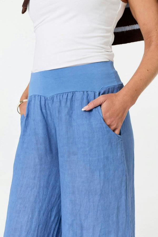 Blue | High Waist Relaxed Flared Trousers