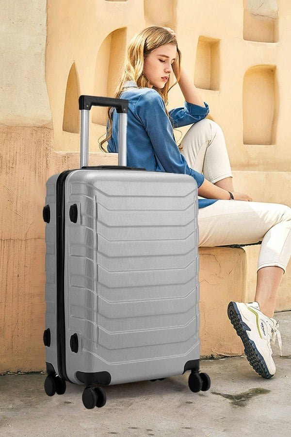 Living and Home Rolling Hardshell Luggage Travel Suitcase, 24" Grey