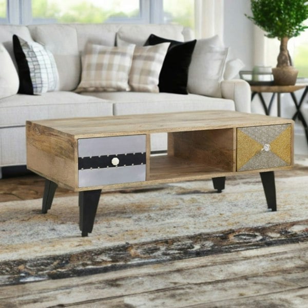 IH Design Seamon Reclaimed Wood Coffee Table with Four Drawers