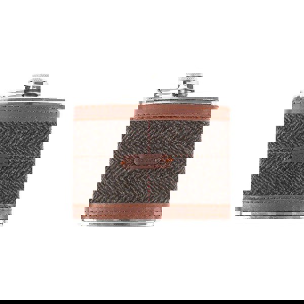 Heritage Traditions Tweed 4oz Hip Flask with Brown PU Trim Detail