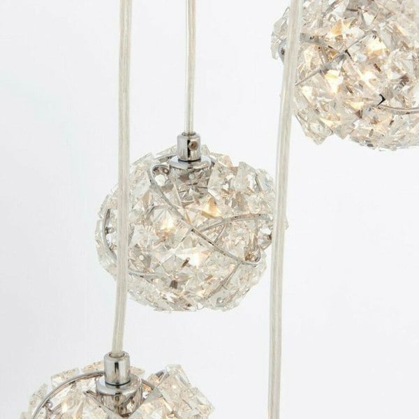 Multi Light Ceiling Pendant 5 Bulb Chrome & Crystal Glass Chandelier Height Lamp Loops