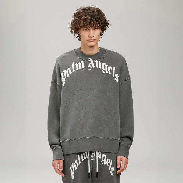 Palm Angels GD Curved Logo Washed Sweater - Black / Grey