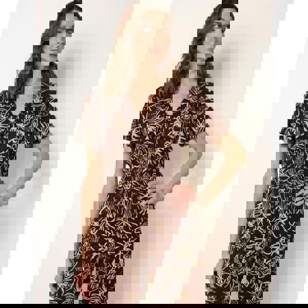 Blue Vanilla Tropical Print Shirred Waist Elasticated Round Neck Jumpsuit